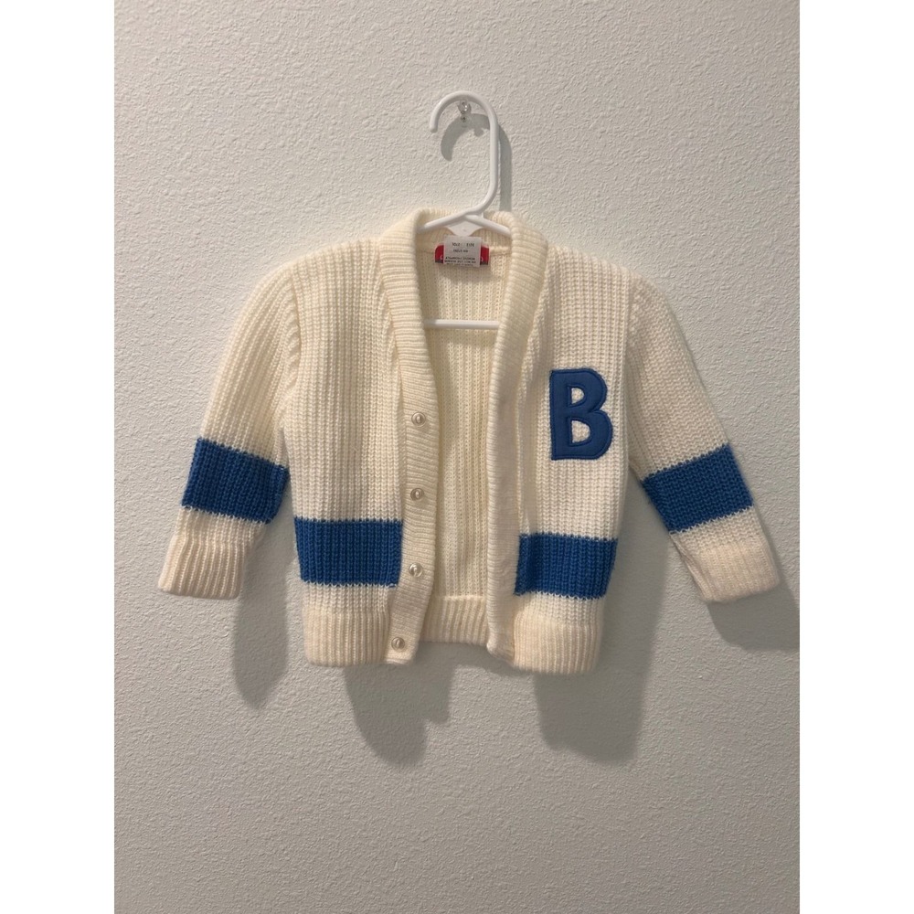 Flying Free Vintage Toddler Varsity Cardigan Sweater Blue Cream Letter B 18M
